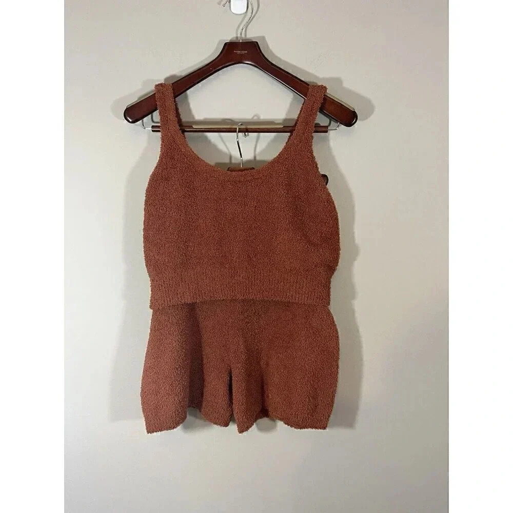 Stars Above Furry Knit Lounge Set Womens Size Medium Rust